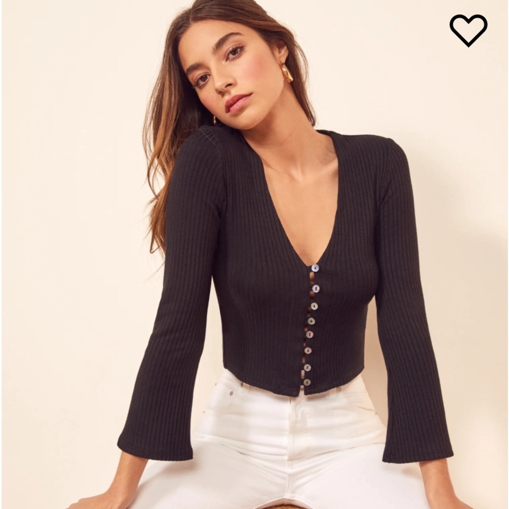 Reformation Gellar Knit Cardigan Top in black